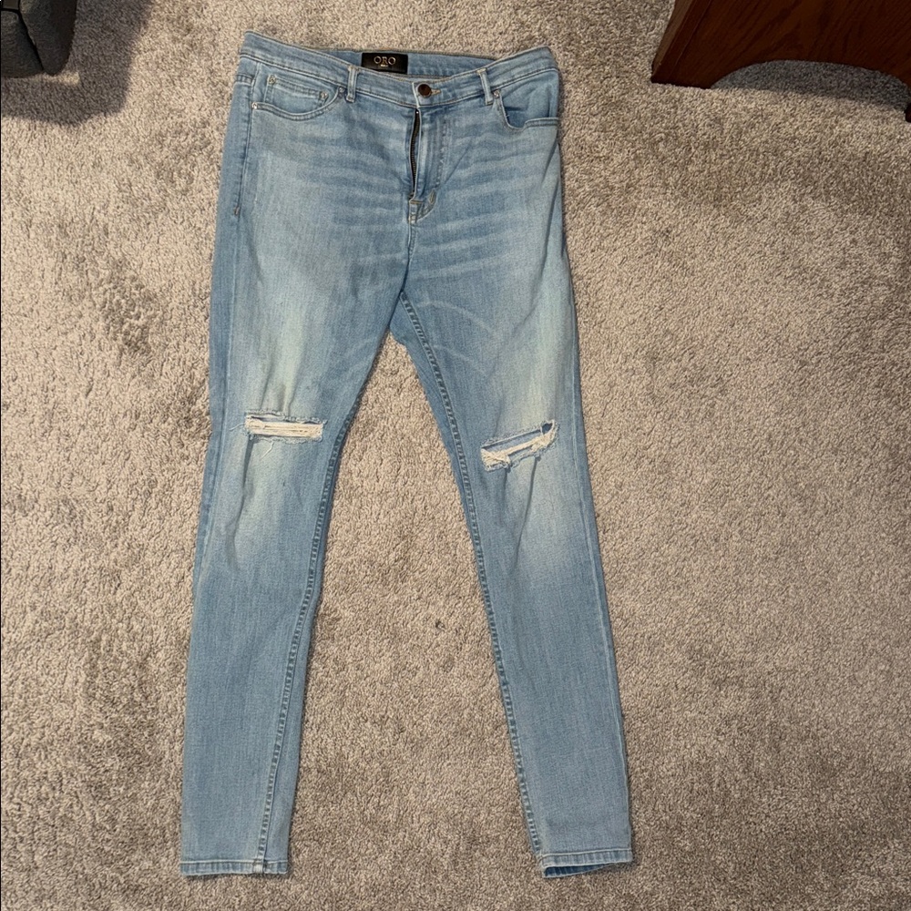 ORO LA Light Blue Distressed Skinny Jeans